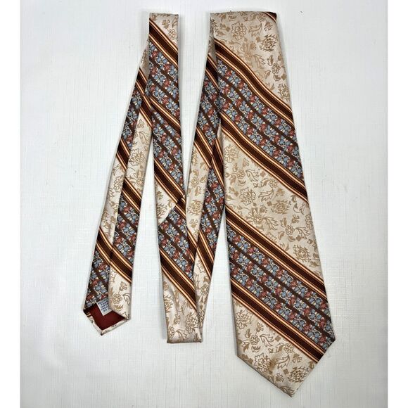 JC Penney Mens Shop Tie Floral Brocade Stripe Formal Business Vintage READ - Picture 6 of 6